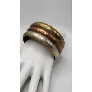 Vintage Mixed Metal Cuff Bracelet India Gold Copper Silver Tone Statement